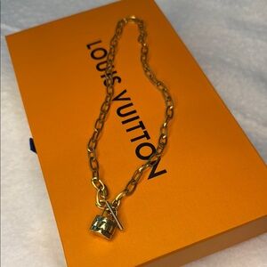 Gold Toned Lock & Chain Necklace